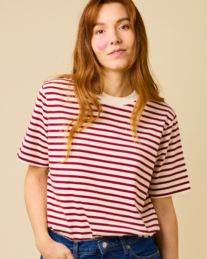 popeia - T-Shirt Gestreift Bordeaux/Off-White - WERTE FREUNDE