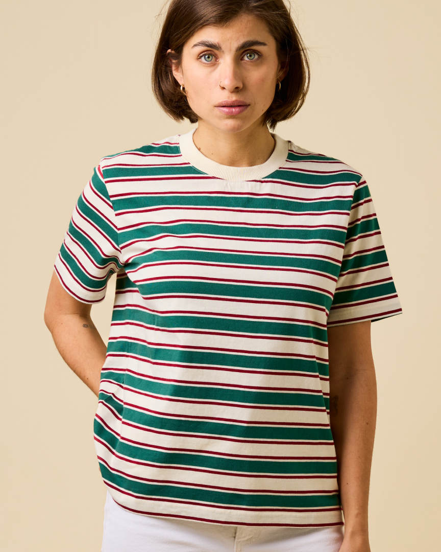 popeia - T-Shirt Gestreift Dunkelgrün/Bordeaux - WERTE FREUNDE