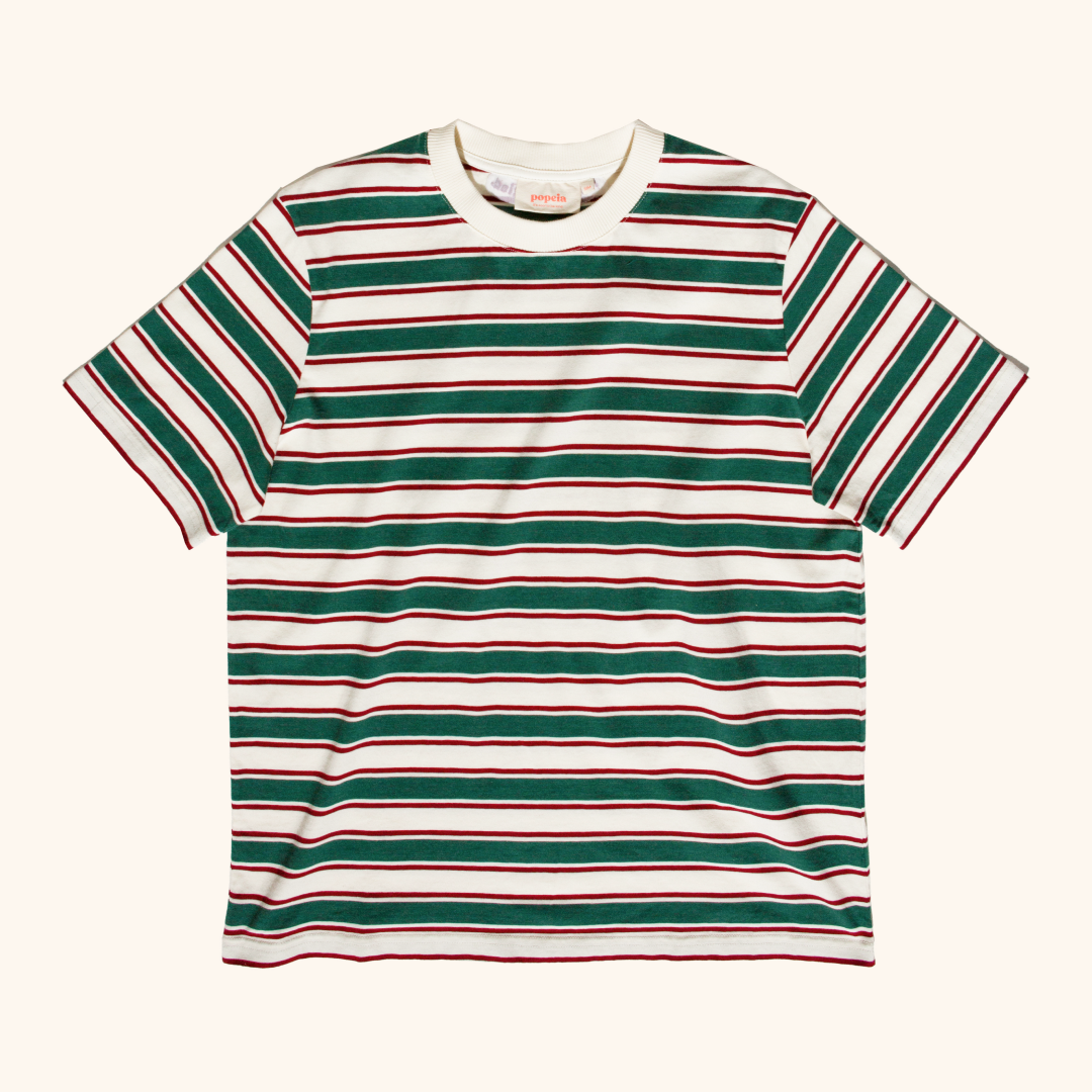 popeia - T-Shirt Gestreift Dunkelgrün/Bordeaux - WERTE FREUNDE