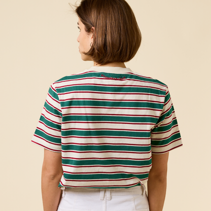 popeia - T-Shirt Gestreift Dunkelgrün/Bordeaux - WERTE FREUNDE