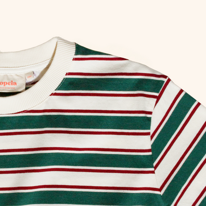 popeia - T-Shirt Gestreift Dunkelgrün/Bordeaux - WERTE FREUNDE