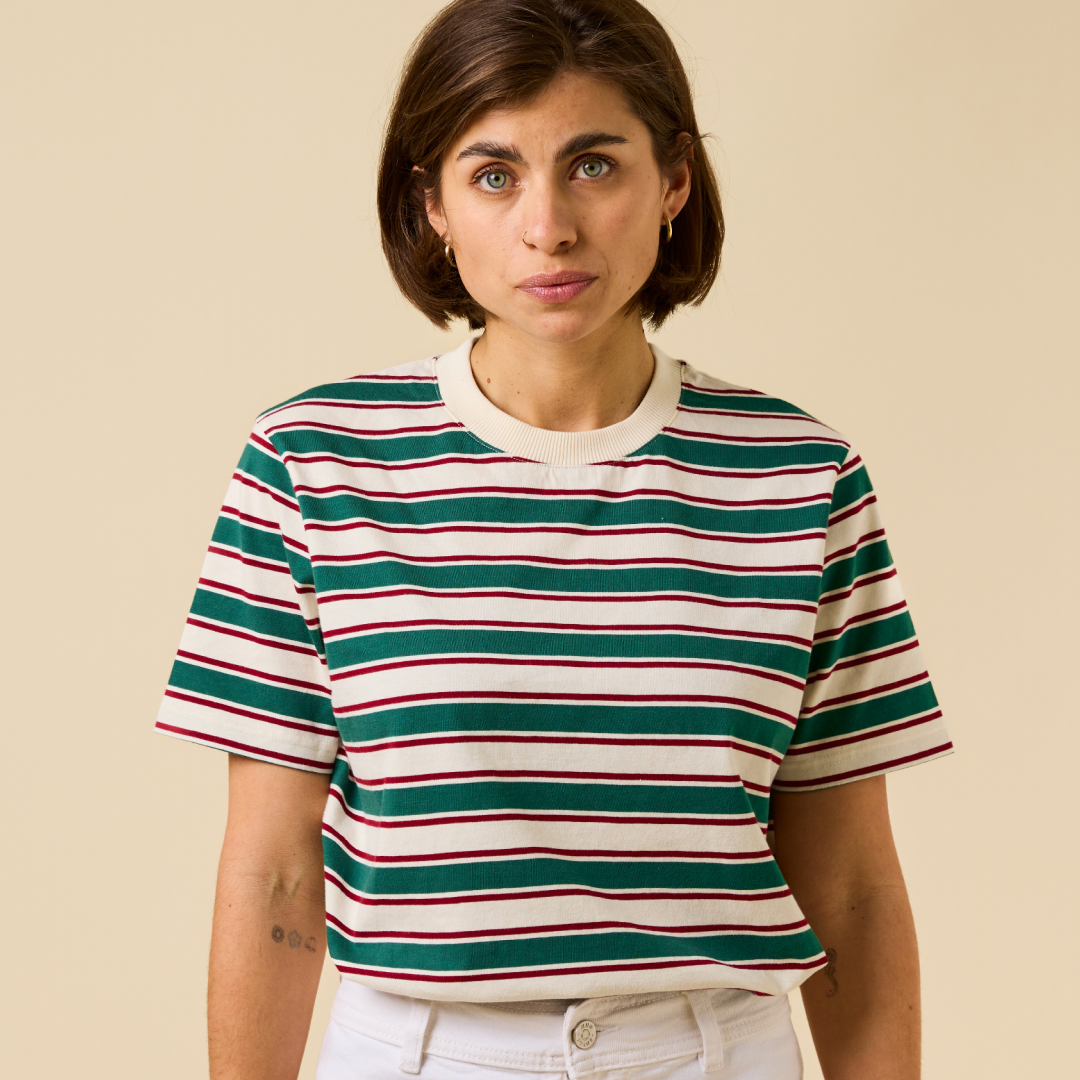 popeia - T-Shirt Gestreift Dunkelgrün/Bordeaux - WERTE FREUNDE