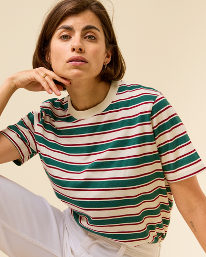 popeia - T-Shirt Gestreift Dunkelgrün/Bordeaux - WERTE FREUNDE