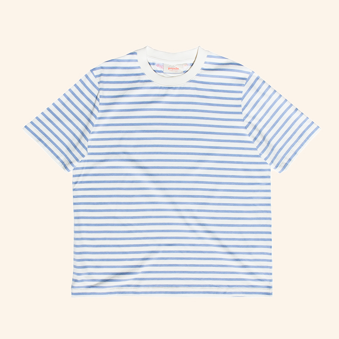 popeia - T-Shirt Gestreift Eisblau/Off-White - WERTE FREUNDE