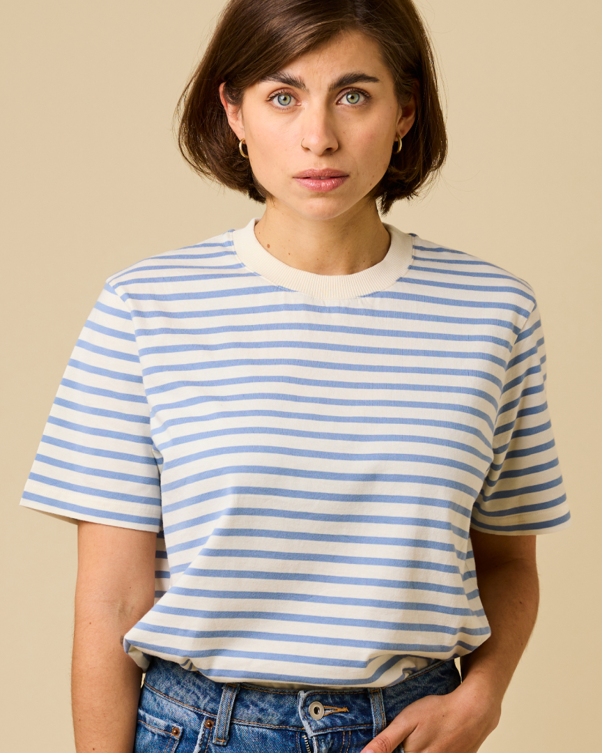 popeia - T-Shirt Gestreift Eisblau/Off-White - WERTE FREUNDE