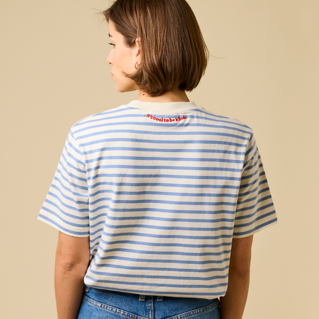 popeia - T-Shirt Gestreift Eisblau/Off-White - WERTE FREUNDE