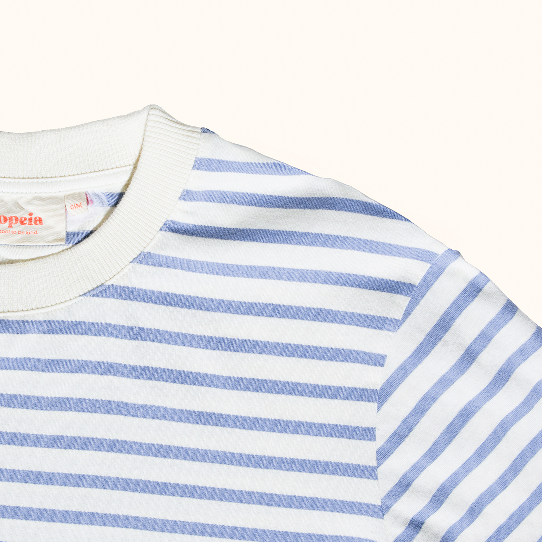 popeia - T-Shirt Gestreift Eisblau/Off-White - WERTE FREUNDE