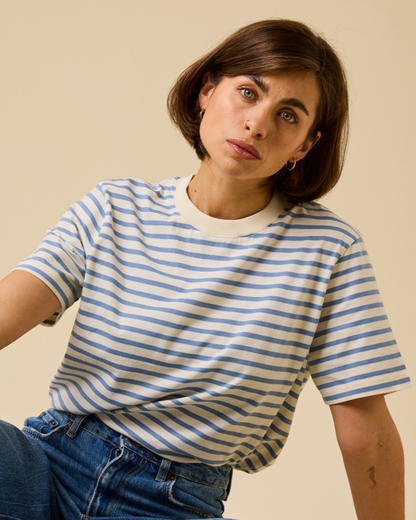 popeia - T-Shirt Gestreift Eisblau/Off-White - WERTE FREUNDE