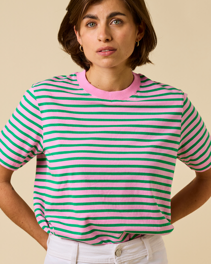 popeia - T-Shirt Gestreift Pink/Grün - WERTE FREUNDE