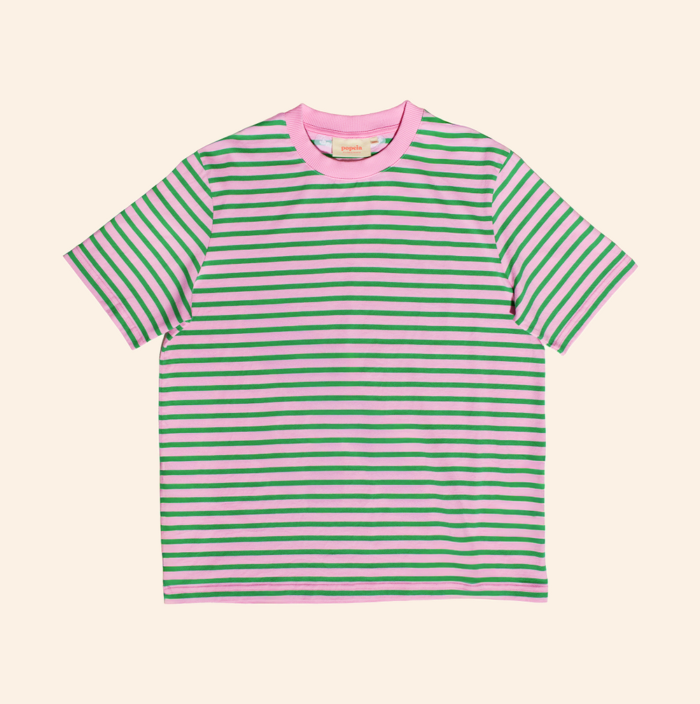 popeia - T-Shirt Gestreift Pink/Grün - WERTE FREUNDE