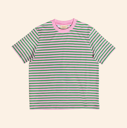 popeia - T-Shirt Gestreift Pink/Grün - WERTE FREUNDE