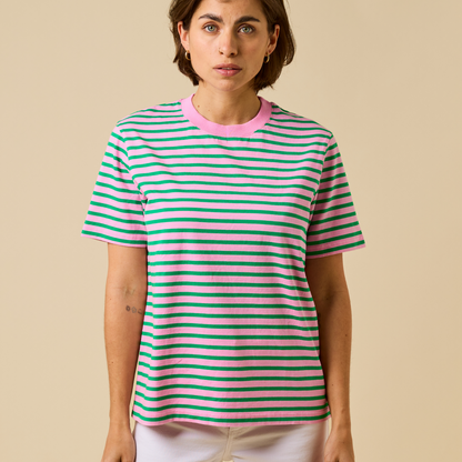 popeia - T-Shirt Gestreift Pink/Grün - WERTE FREUNDE