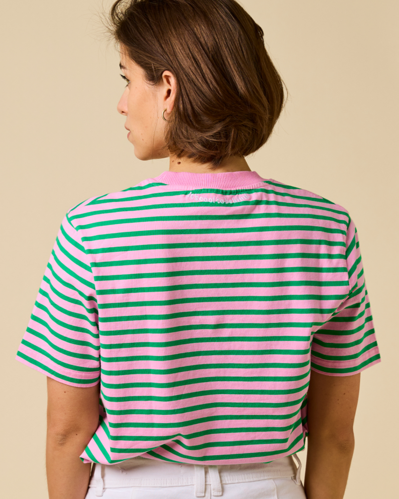 popeia - T-Shirt Gestreift Pink/Grün - WERTE FREUNDE