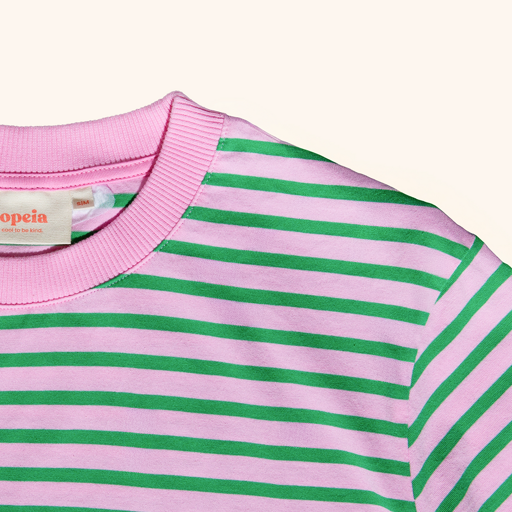 popeia - T-Shirt Gestreift Pink/Grün - WERTE FREUNDE