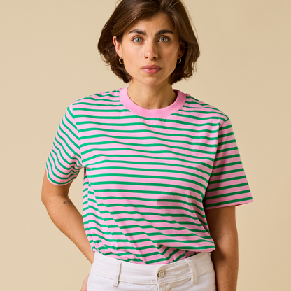 popeia - T-Shirt Gestreift Pink/Grün - WERTE FREUNDE