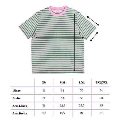 popeia - T-Shirt Gestreift Pink/Grün - WERTE FREUNDE