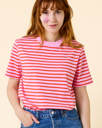 popeia - T-Shirt Gestreift Pink/Rot - WERTE FREUNDE