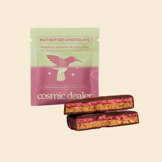 Cosmic Dealer - Nut Butter Chocolate Double layer Raspberry & Pistachio 20g - WERTE FREUNDE