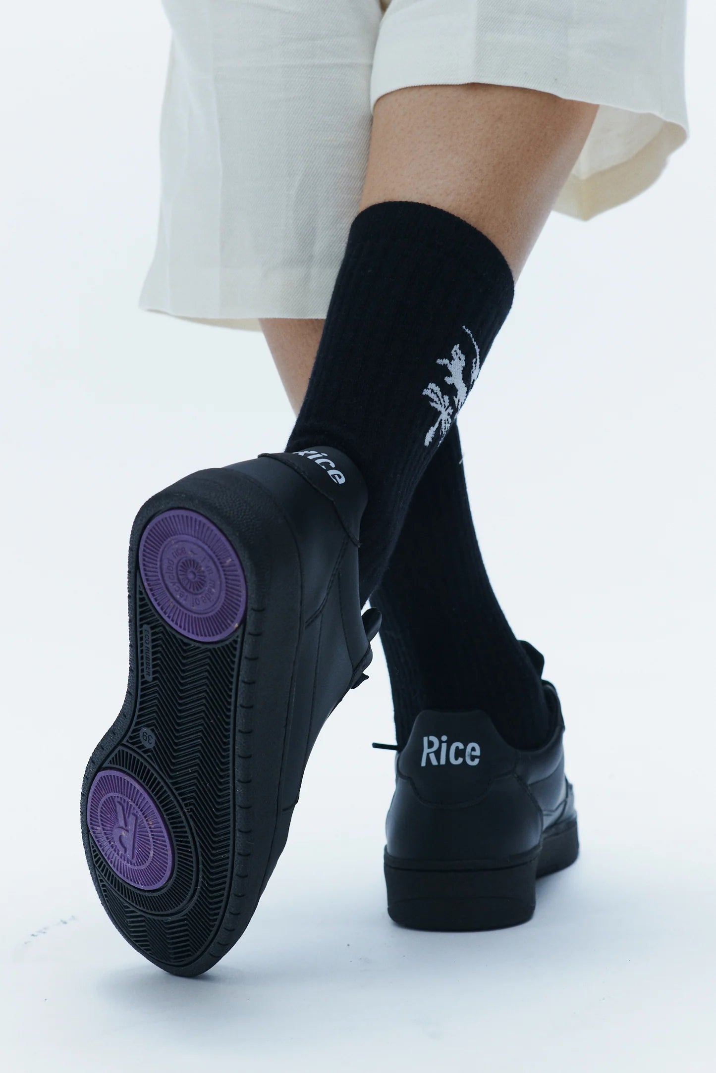 Rice - AVY ORGANIC CREW SOCK Black/White - WERTE FREUNDE
