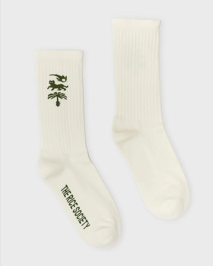 Rice - AVY ORGANIC CREW SOCK Ecru/Green - WERTE FREUNDE