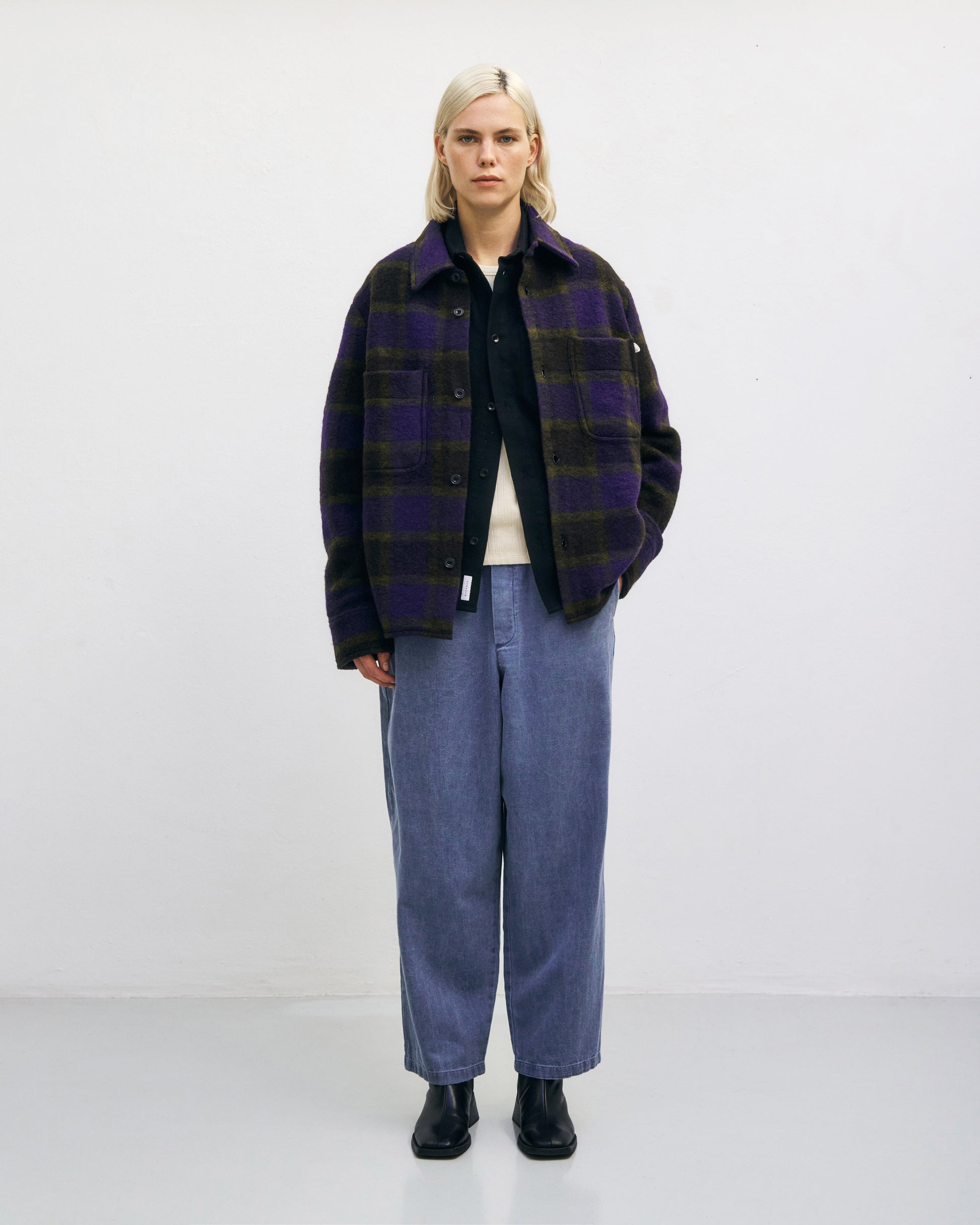 ROTHOLZ - Relaxed Overshirt Wool-Blend Purple Checked - WERTE FREUNDE