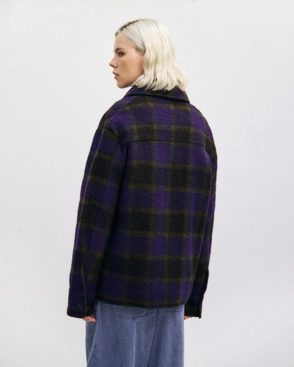 ROTHOLZ - Relaxed Overshirt Wool-Blend Purple Checked - WERTE FREUNDE