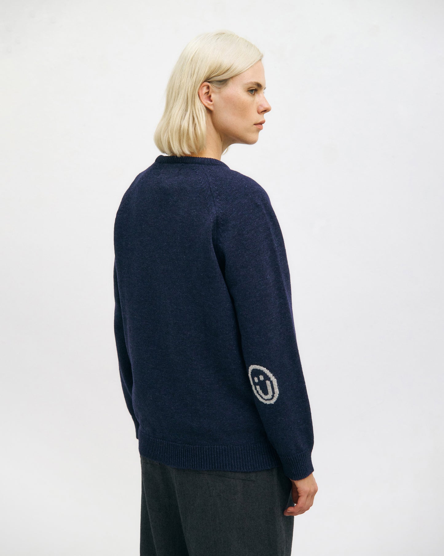 ROTHOLZ - Smiling Knit Sweater Wool-Blend Blue Melange - WERTE FREUNDE
