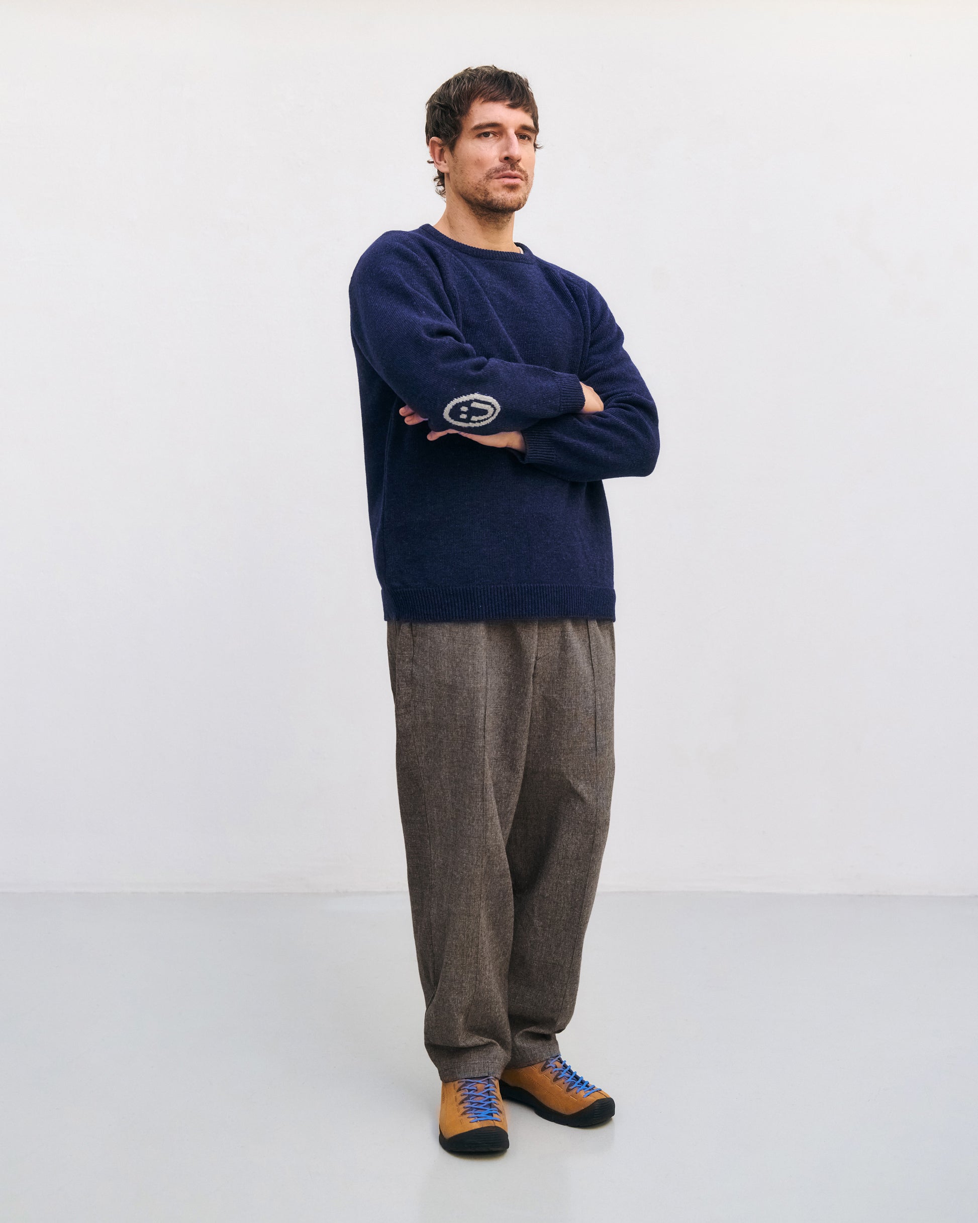 ROTHOLZ - Smiling Knit Sweater Wool-Blend Blue Melange - WERTE FREUNDE