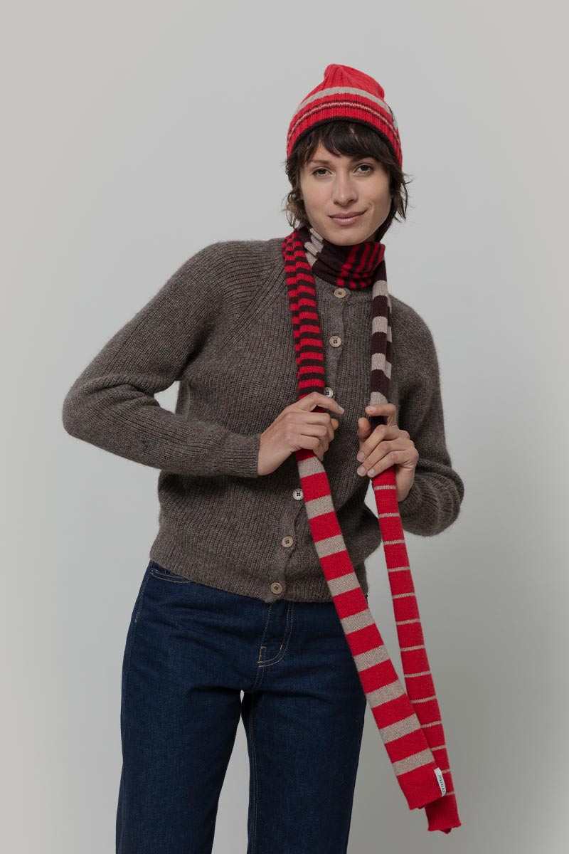 Rifo - Rino Cashmere Striped Skinny Scarf Multicolor Red