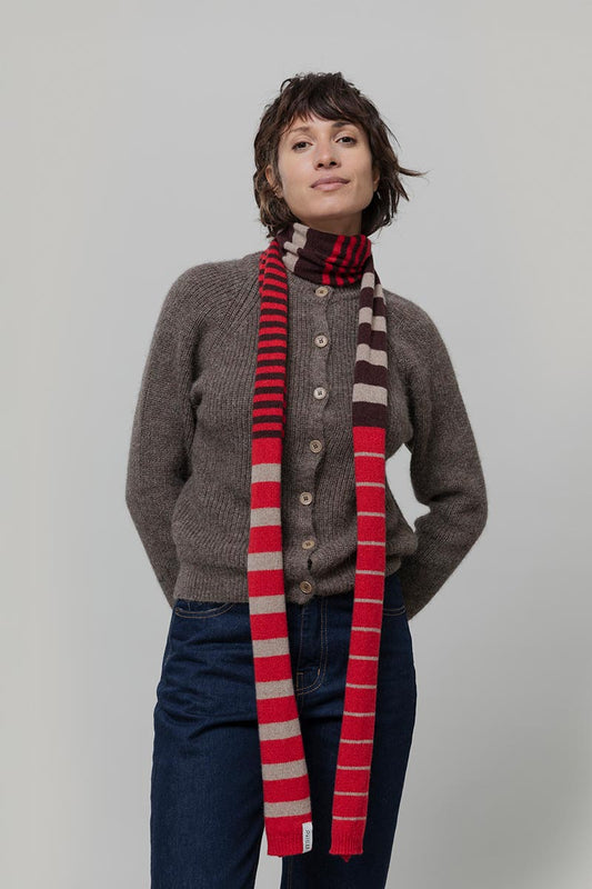 Rifo - Rino Cashmere Striped Skinny Scarf Multicolor Red