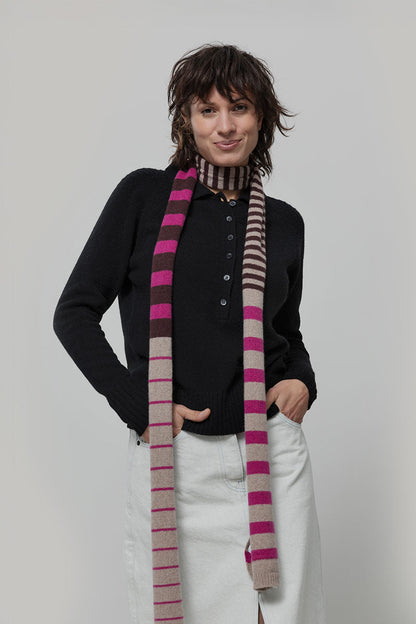 Rifo - Rino Cashmere Striped Skinny Scarf Multicolor Beige