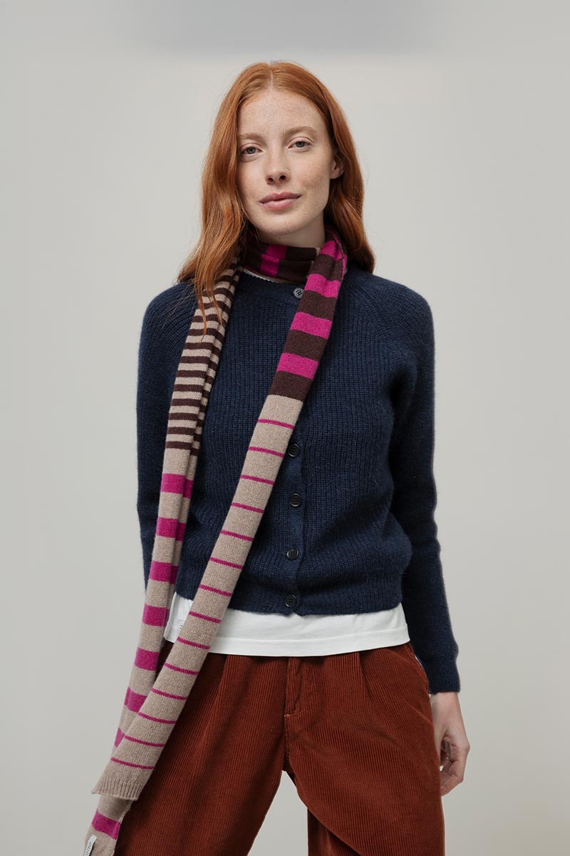 Rifo - Rino Cashmere Striped Skinny Scarf Multicolor Beige