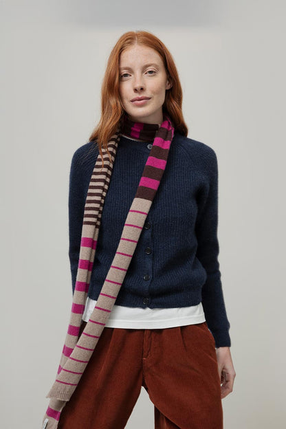 Rifo - Rino Cashmere Striped Skinny Scarf Multicolor Beige