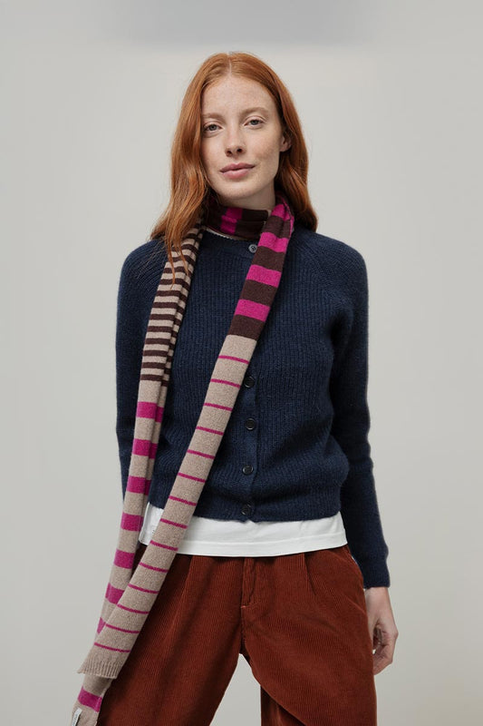 Rifo - Rino Cashmere Striped Skinny Scarf Multicolor Beige