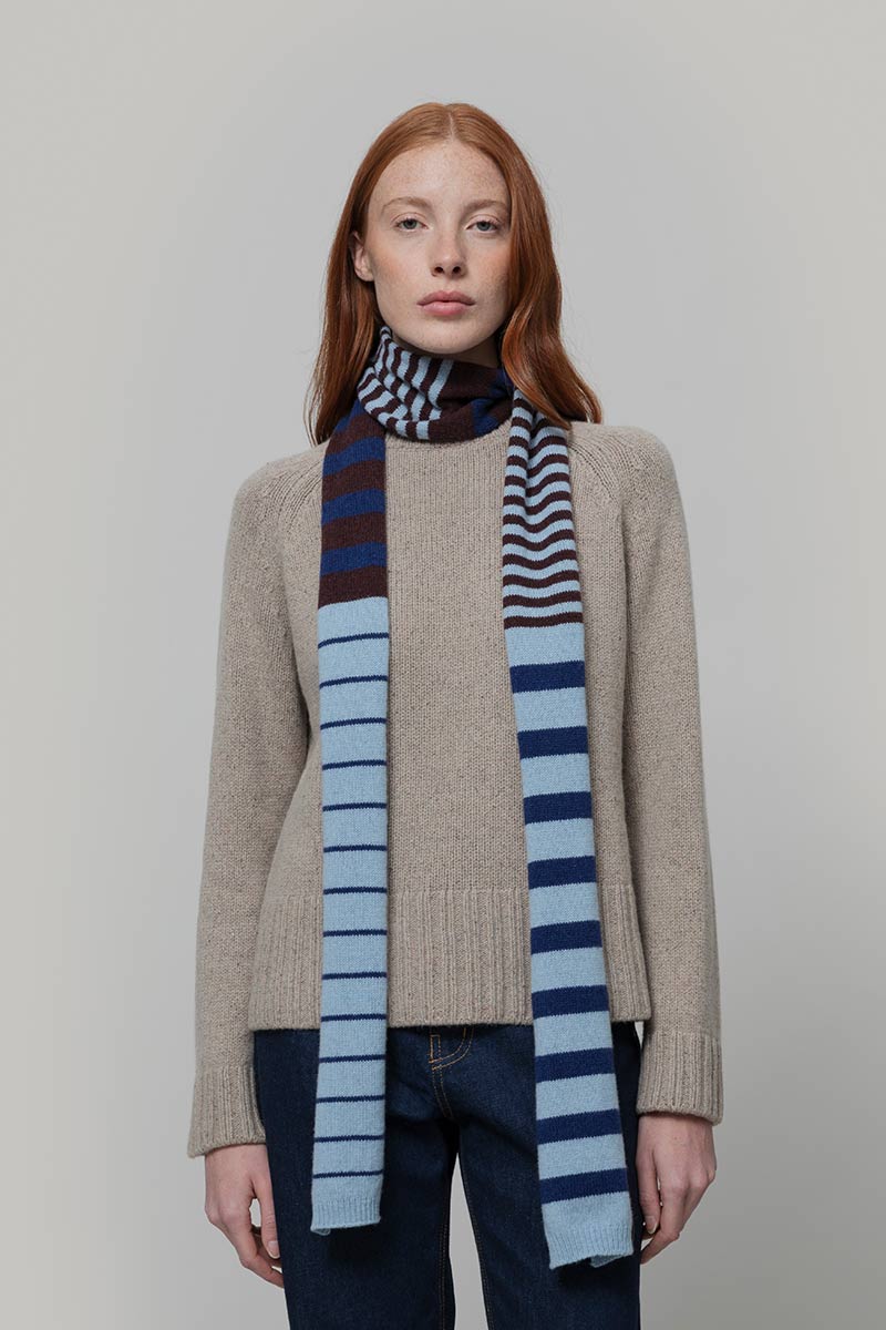 Rifo - Rino Cashmere Striped Skinny Scarf Multicolor Sky