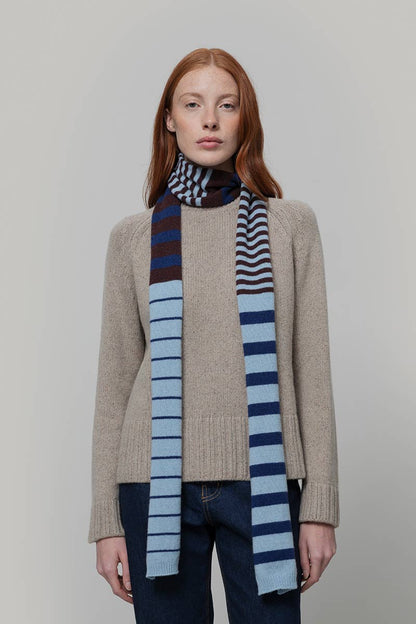 Rifo - Rino Cashmere Striped Skinny Scarf Multicolor Sky