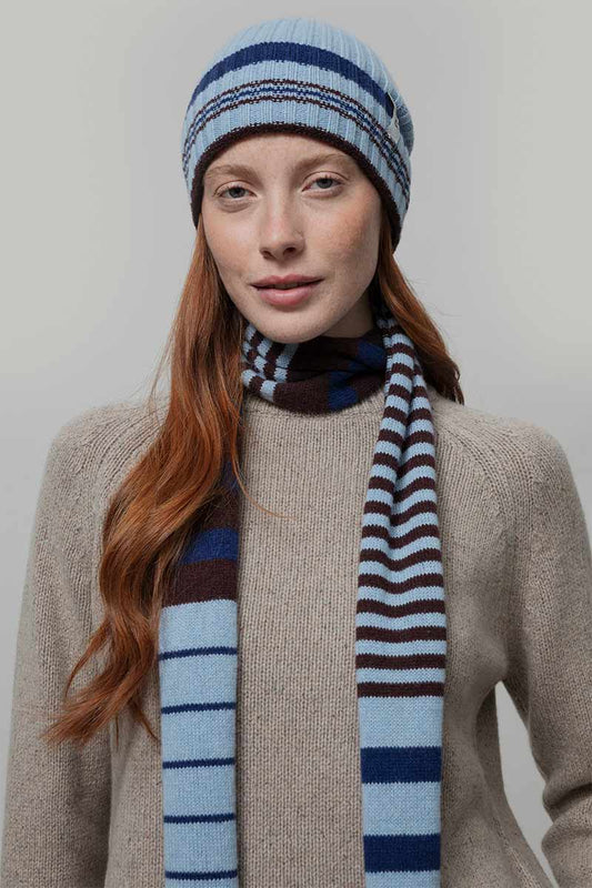 Rifo - Rino Cashmere Striped Skinny Scarf Multicolor Sky
