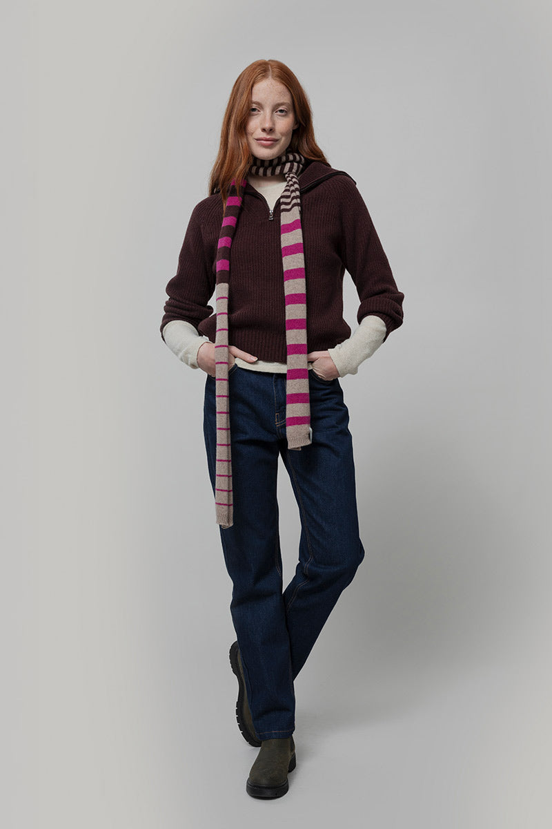 Rifo - Rino Cashmere Striped Skinny Scarf Multicolor Beige