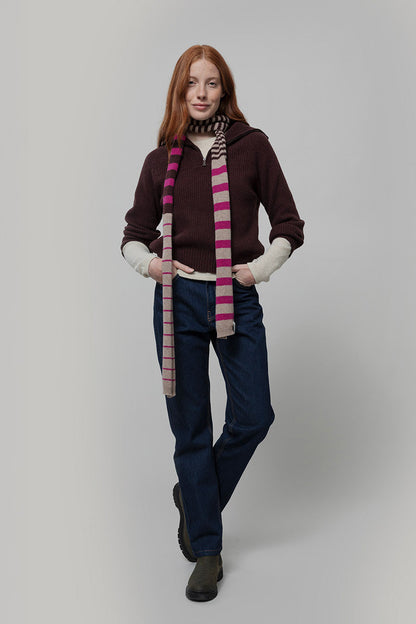 Rifo - Rino Cashmere Striped Skinny Scarf Multicolor Beige