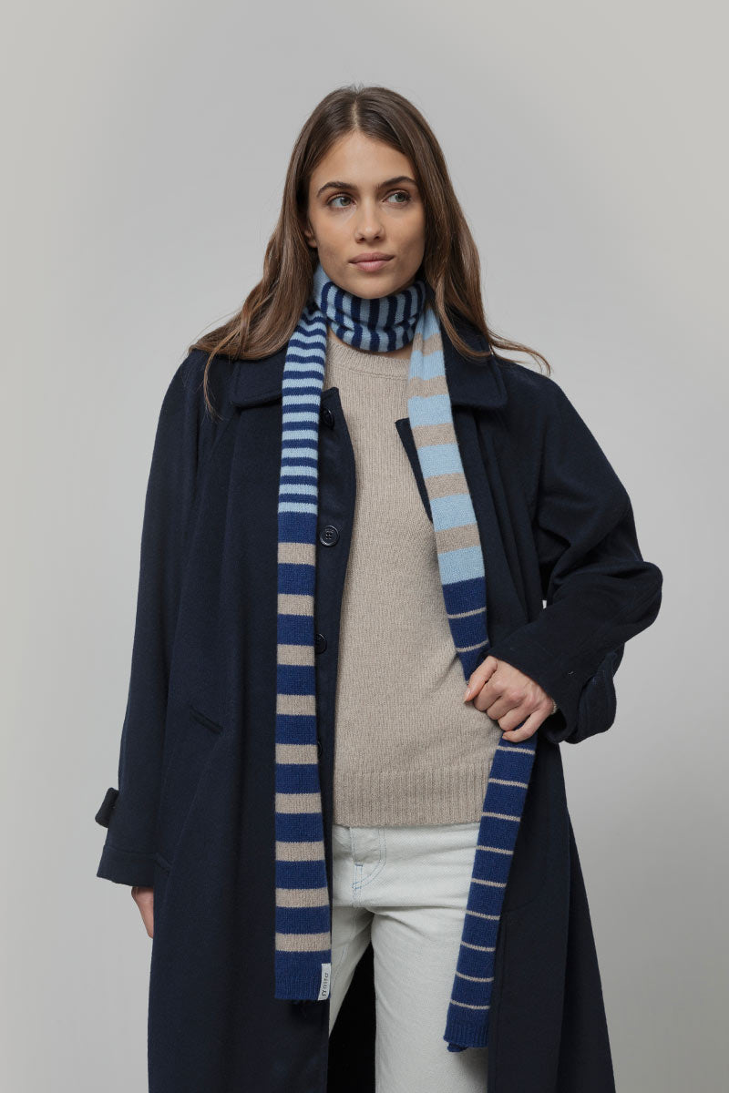 Rifo - Rino Cashmere Striped Skinny Scarf Multicolor Blue