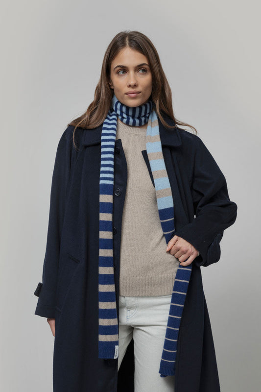 Rifo - Rino Cashmere Striped Skinny Scarf Multicolor Blue
