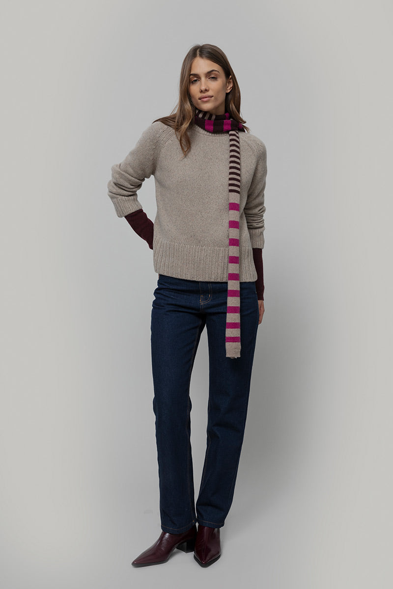 Rifo - Rino Cashmere Striped Skinny Scarf Multicolor Beige