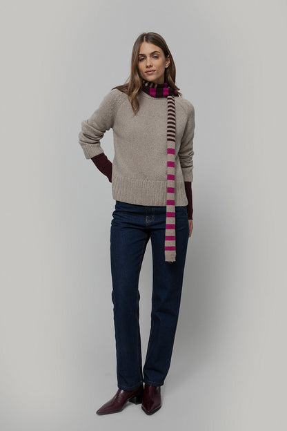 Rifo - Rino Cashmere Striped Skinny Scarf Multicolor Beige