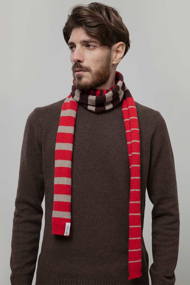 Rifo - Rino Cashmere Striped Skinny Scarf Multicolor Red