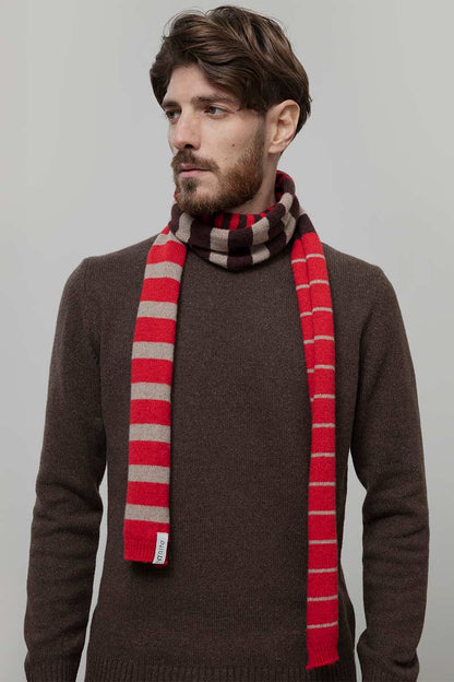 Rifo - Rino Cashmere Striped Skinny Scarf Multicolor Red