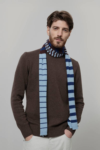 Rifo - Rino Cashmere Striped Skinny Scarf Multicolor Sky