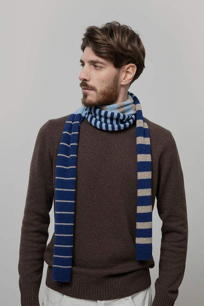 Rifo - Rino Cashmere Striped Skinny Scarf Multicolor Blue