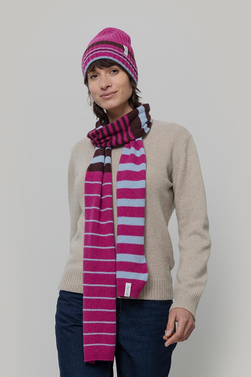 Rifo - Rino Cashmere Striped Skinny Scarf Multicolor Pink