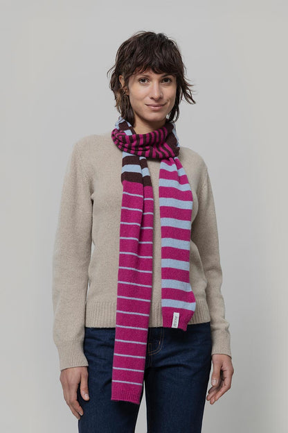Rifo - Rino Cashmere Striped Skinny Scarf Multicolor Pink
