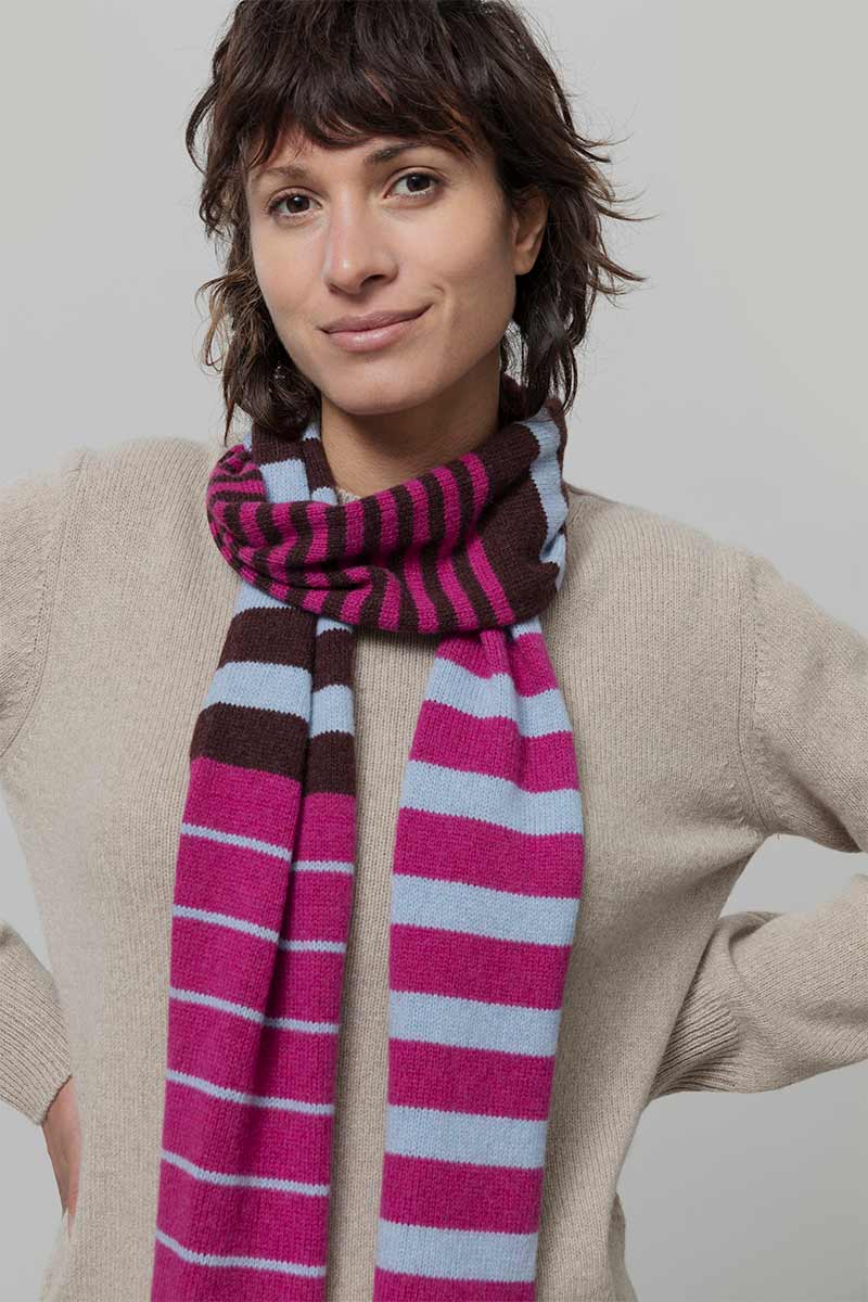 Rifo - Rino Cashmere Striped Skinny Scarf Multicolor Pink